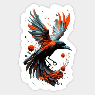 In the Crimson Skies: Unique Print Featuring a Flying Red-Painted Crow Sticker